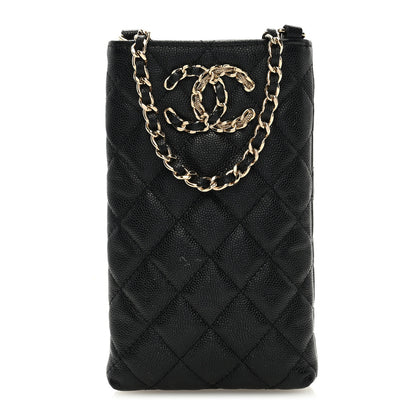Chanel Caviar Quilted French New Wave Phone Holder With Chain Black 1 of 9