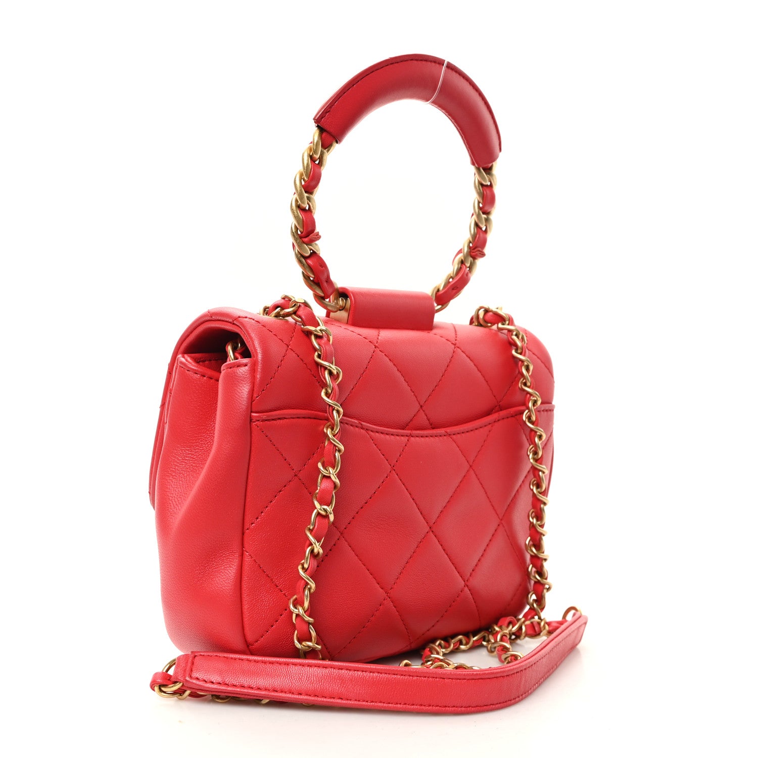 Chanel Lambskin Quilted Small Circular Handle Bag Brilliant Rouge 3 of 11