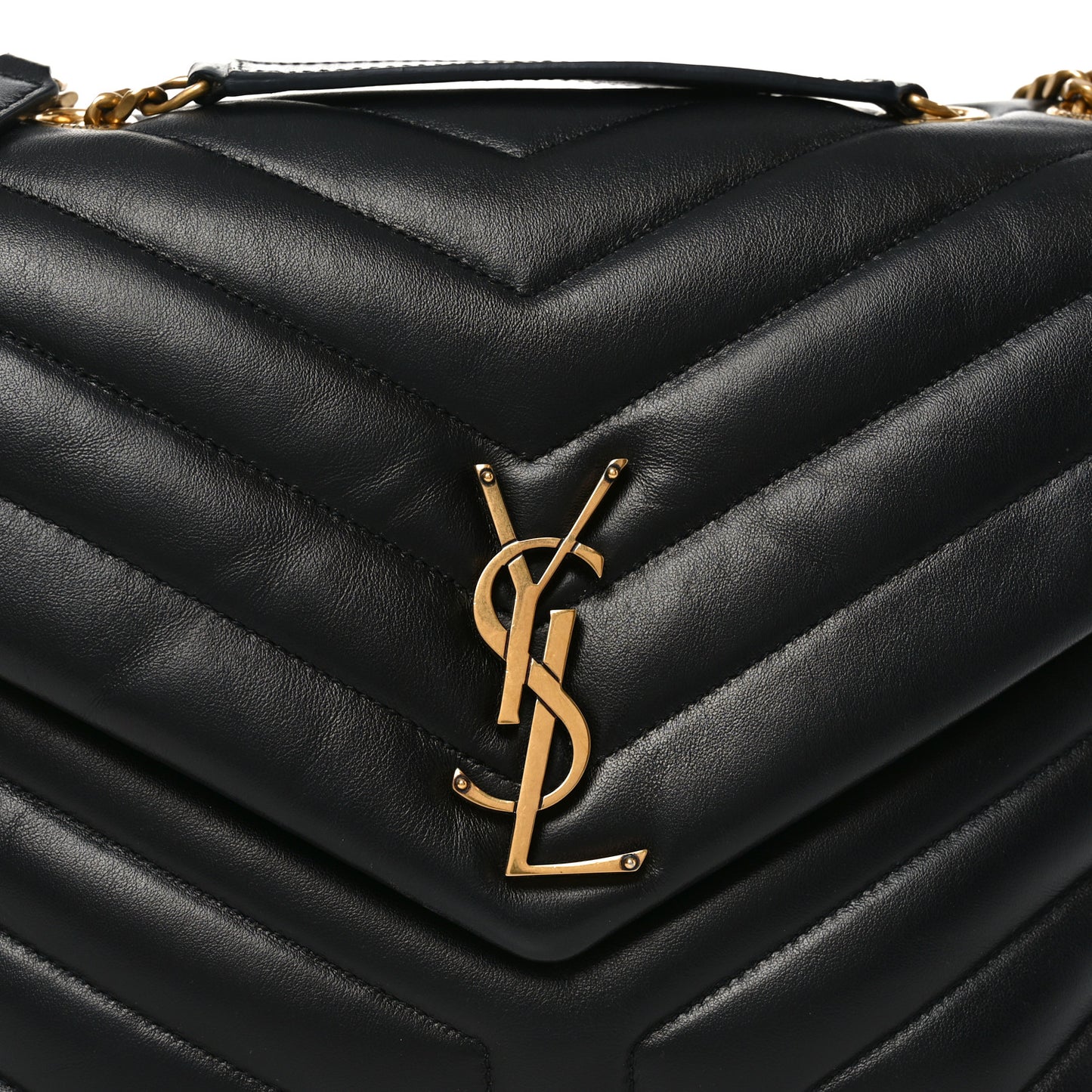 Calfskin Y Quilted Monogram Medium Loulou Chain Satchel Black