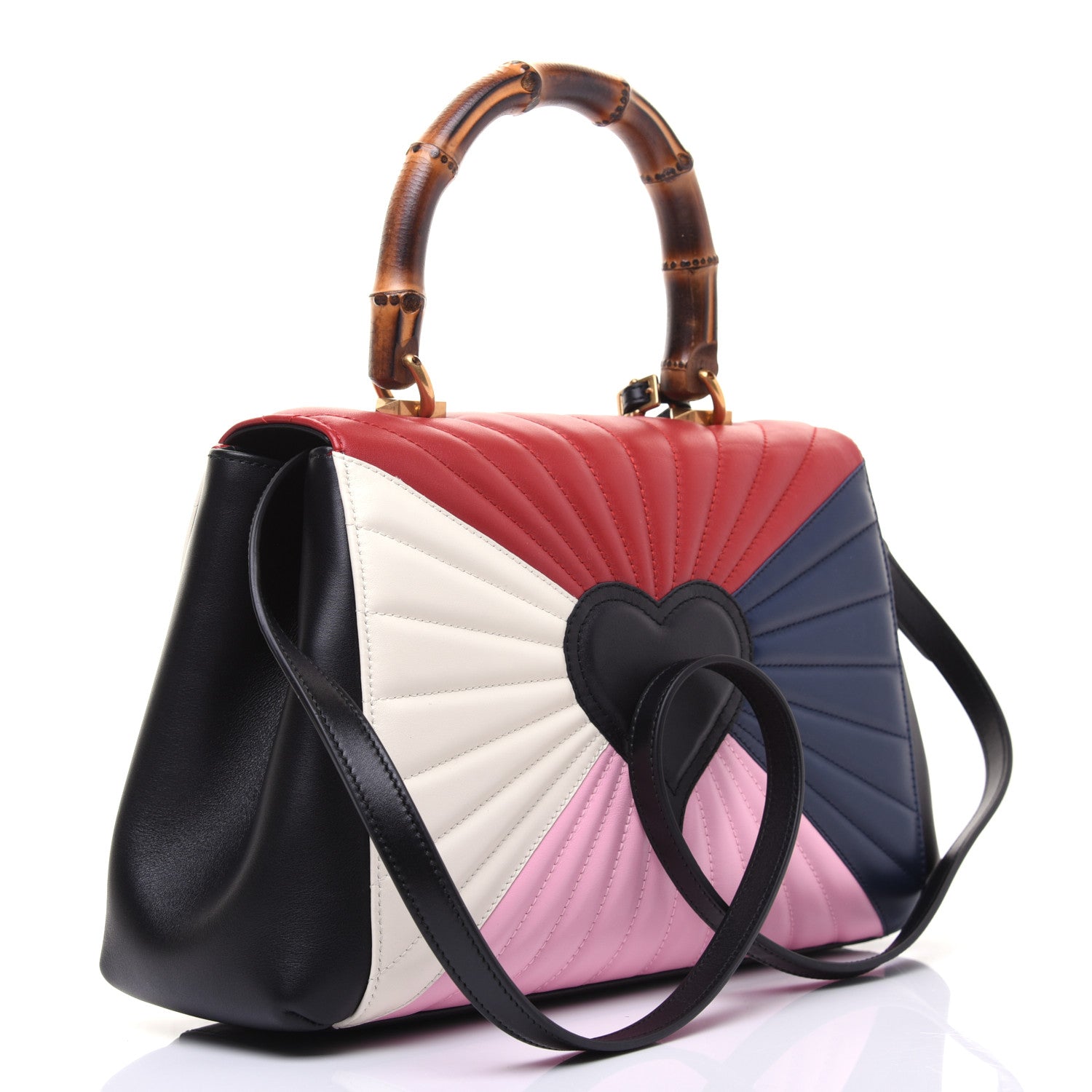 Gucci Calfskin Bamboo Trapuntata Queen Margaret Top Handle Bag Blue Agata Hibiscus Red Mystic White Sugar Pink 3 of 15