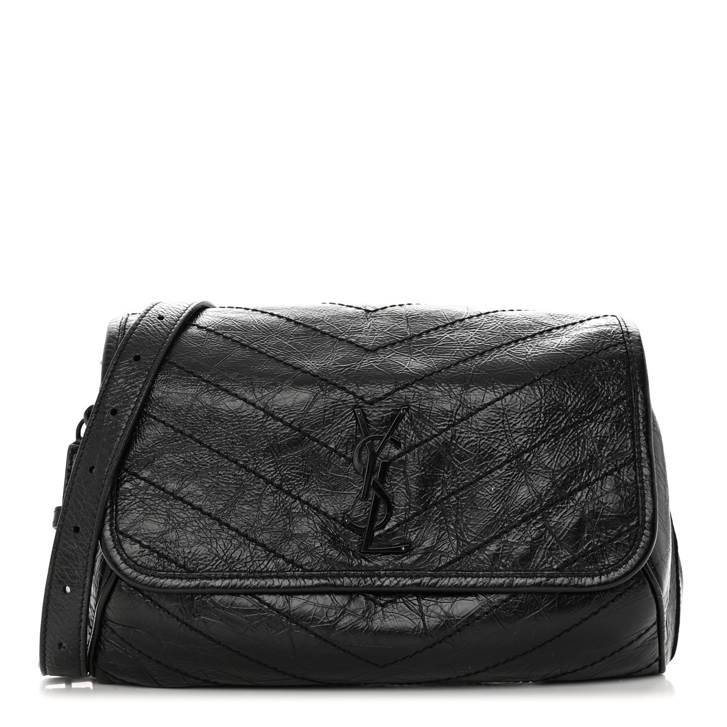 Crinkled Calfskin Matelasse Monogram Niki Body Bag Black