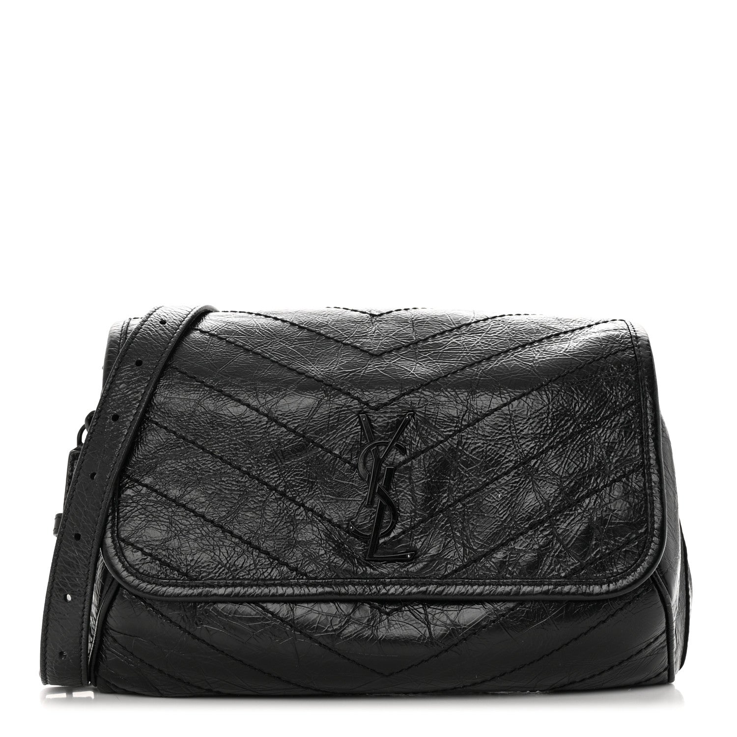 Saint Laurent Crinkled Calfskin Matelasse Monogram Niki Body Bag Black 1 of 11