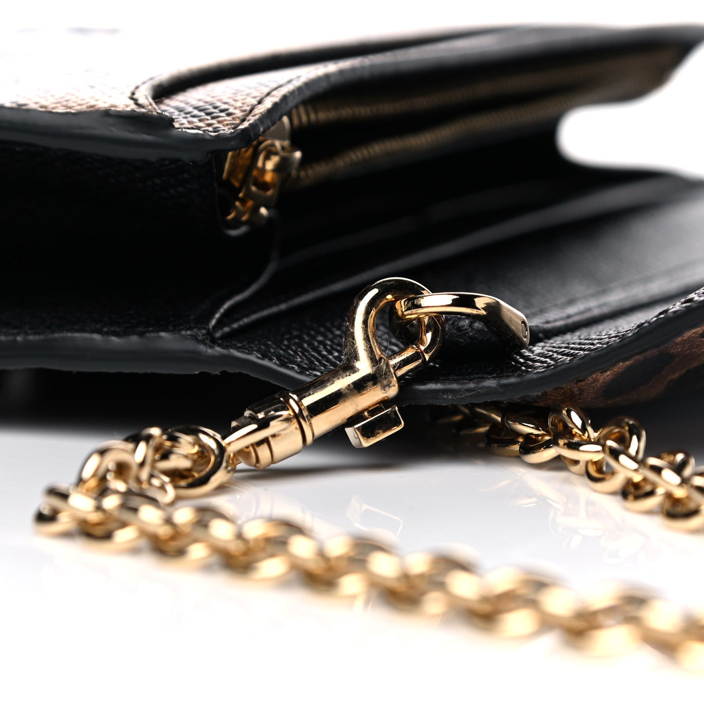 Dauphine Leopard Print Wallet On Chain Black