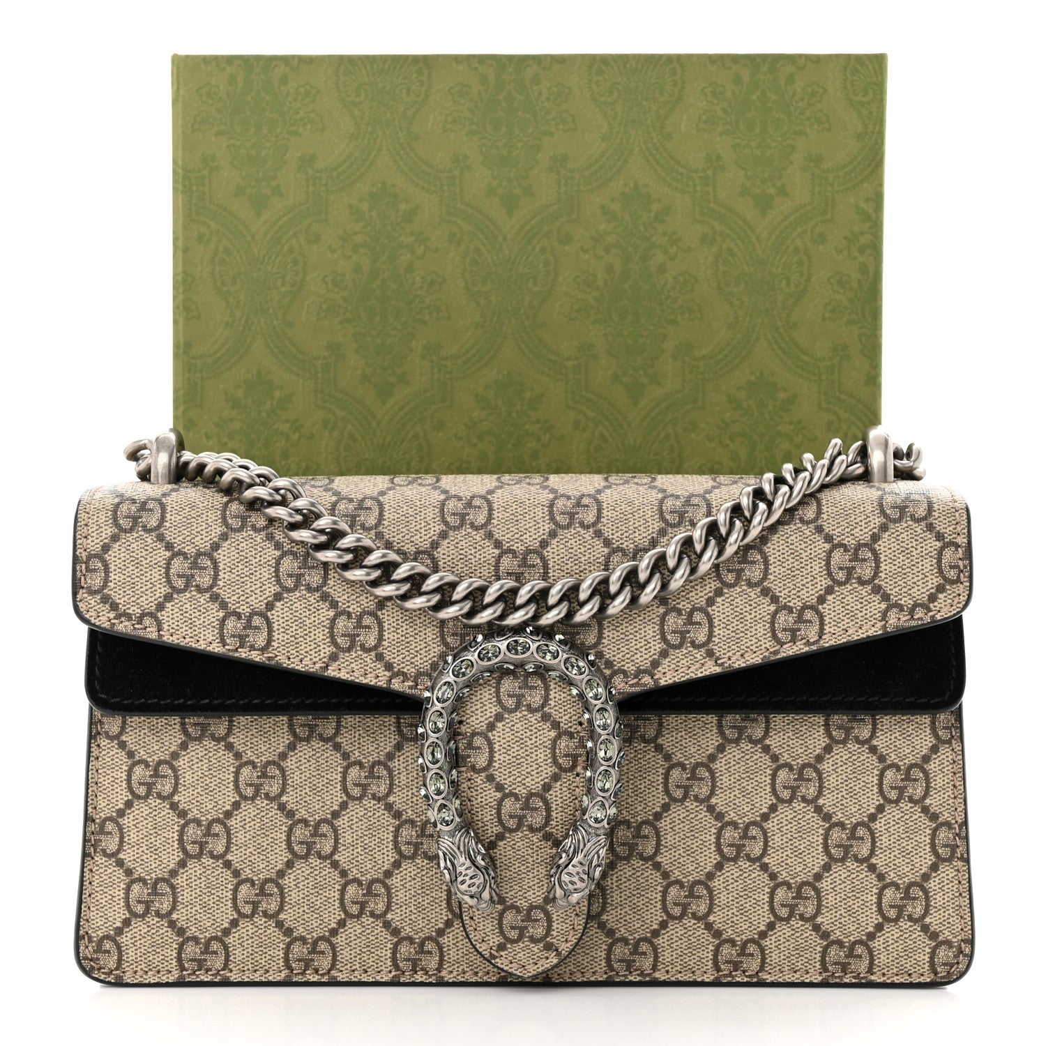 Gucci GG Supreme Monogram Suede Crystal Small Dionysus Shoulder Bag Beige Ebony Black 11 of 11