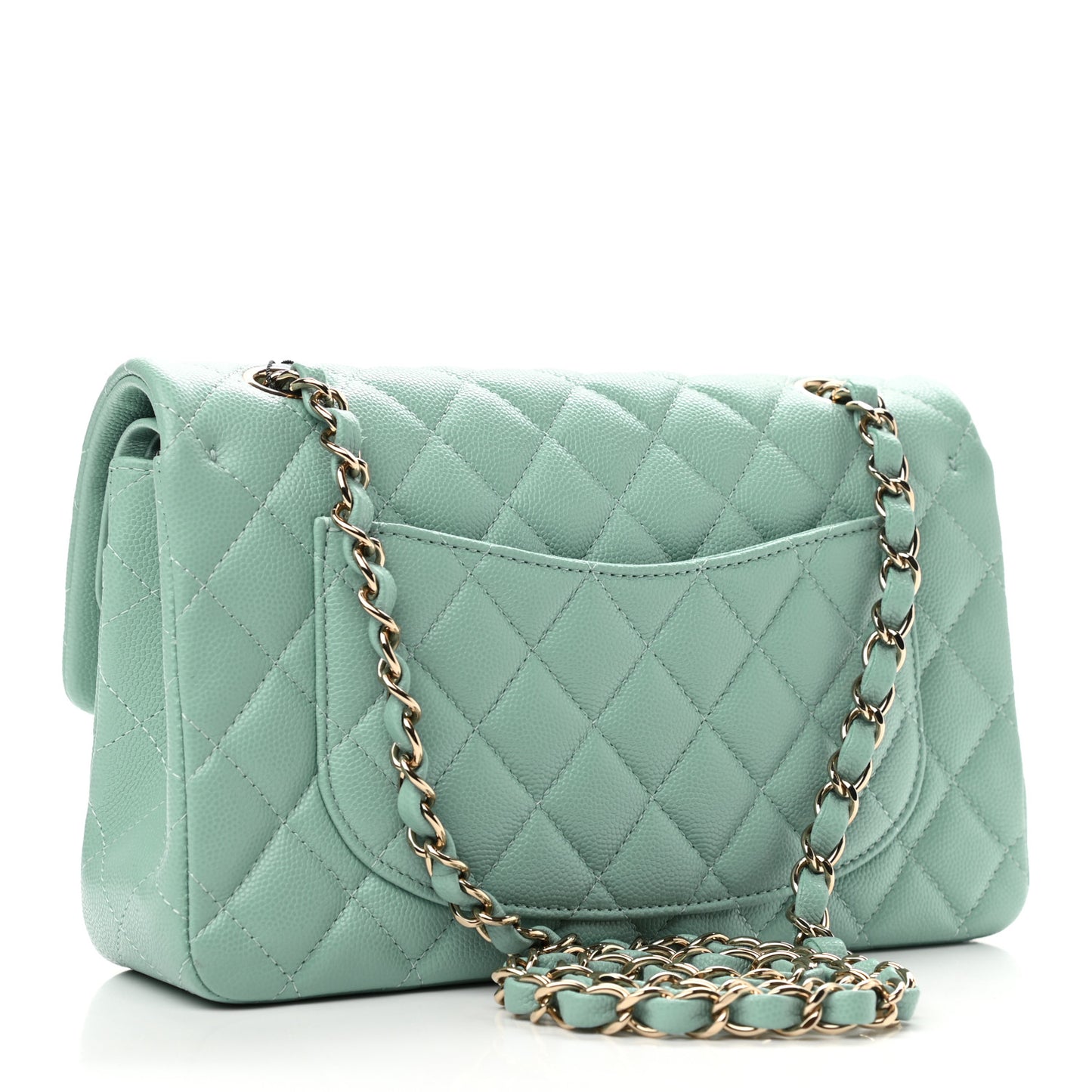 Caviar Quilted Small Double Flap Light Blue