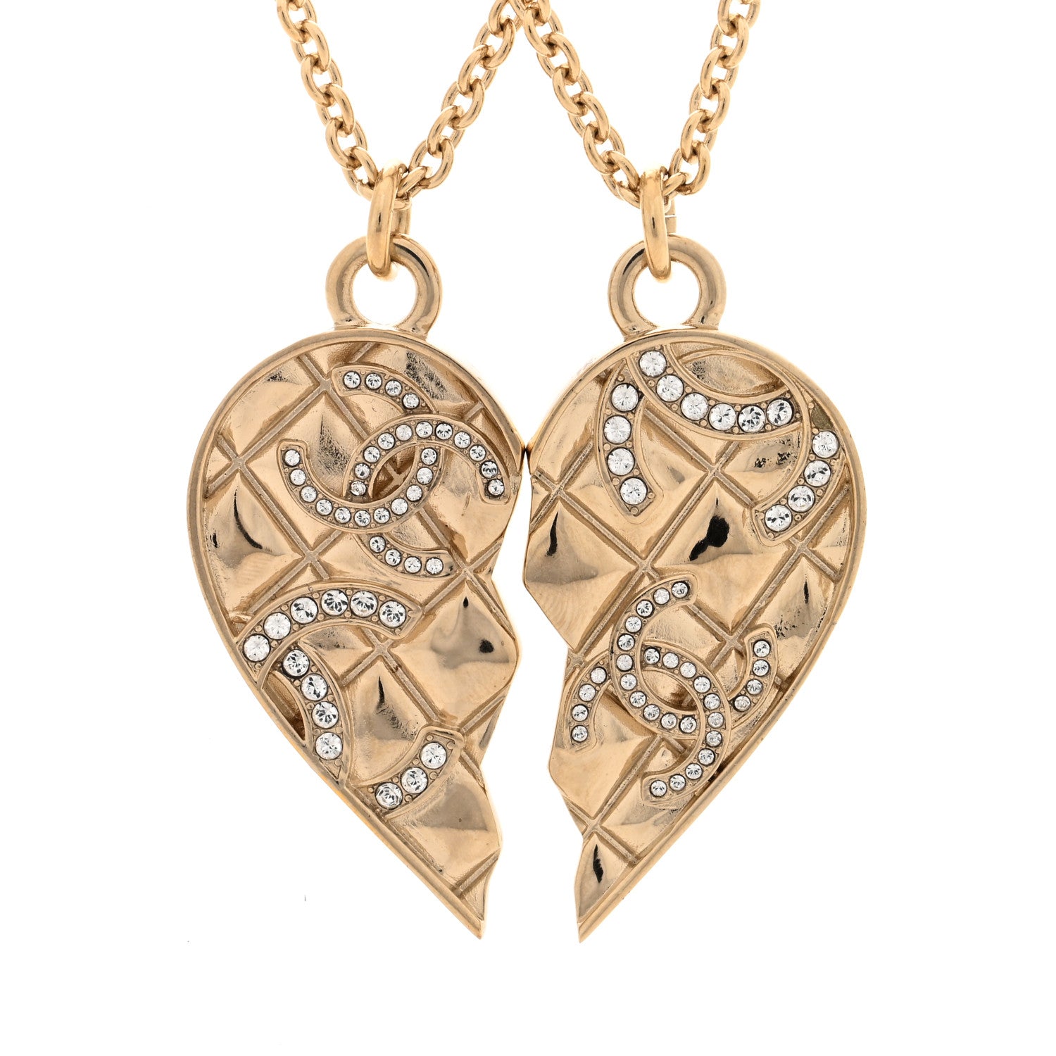 Chanel Crystal Gripoix Clover Heart CC Friendship Necklace Set Gold Multicolor 5 of 6