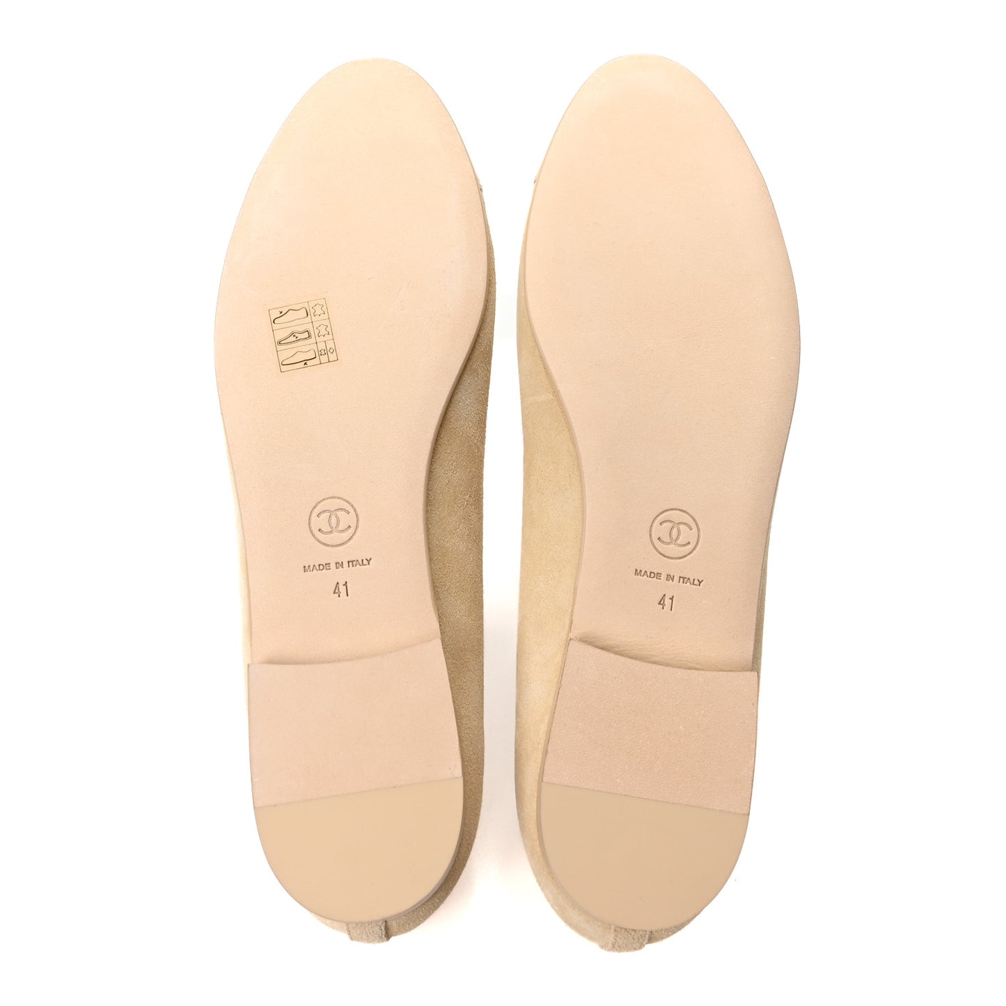 Suede Patent Calfskin Cap Toe CC Ballerina Flats 41 Beige
