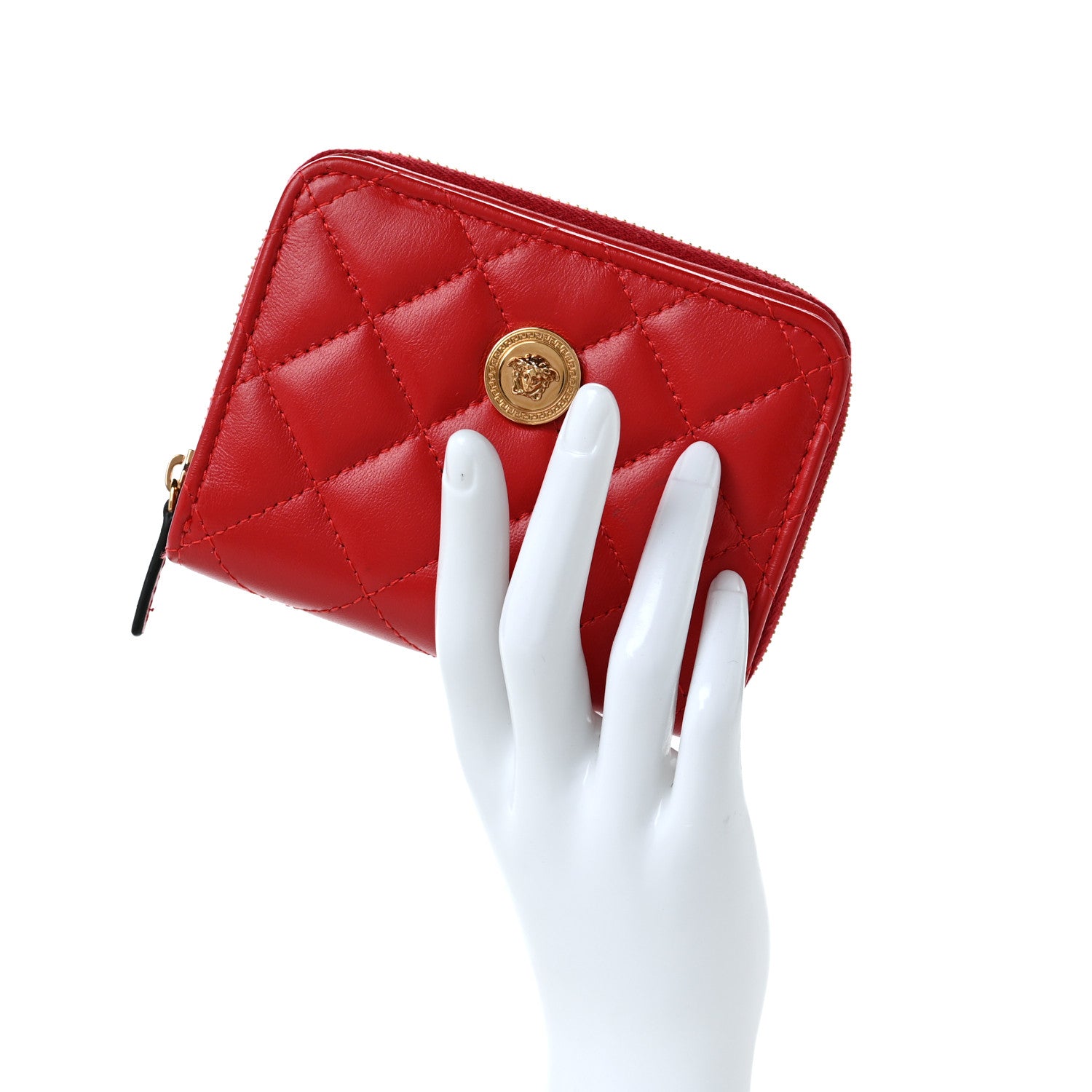 Versace Nappa Quilted Medusa Compact Zip Around Wallet Red 2 of 9