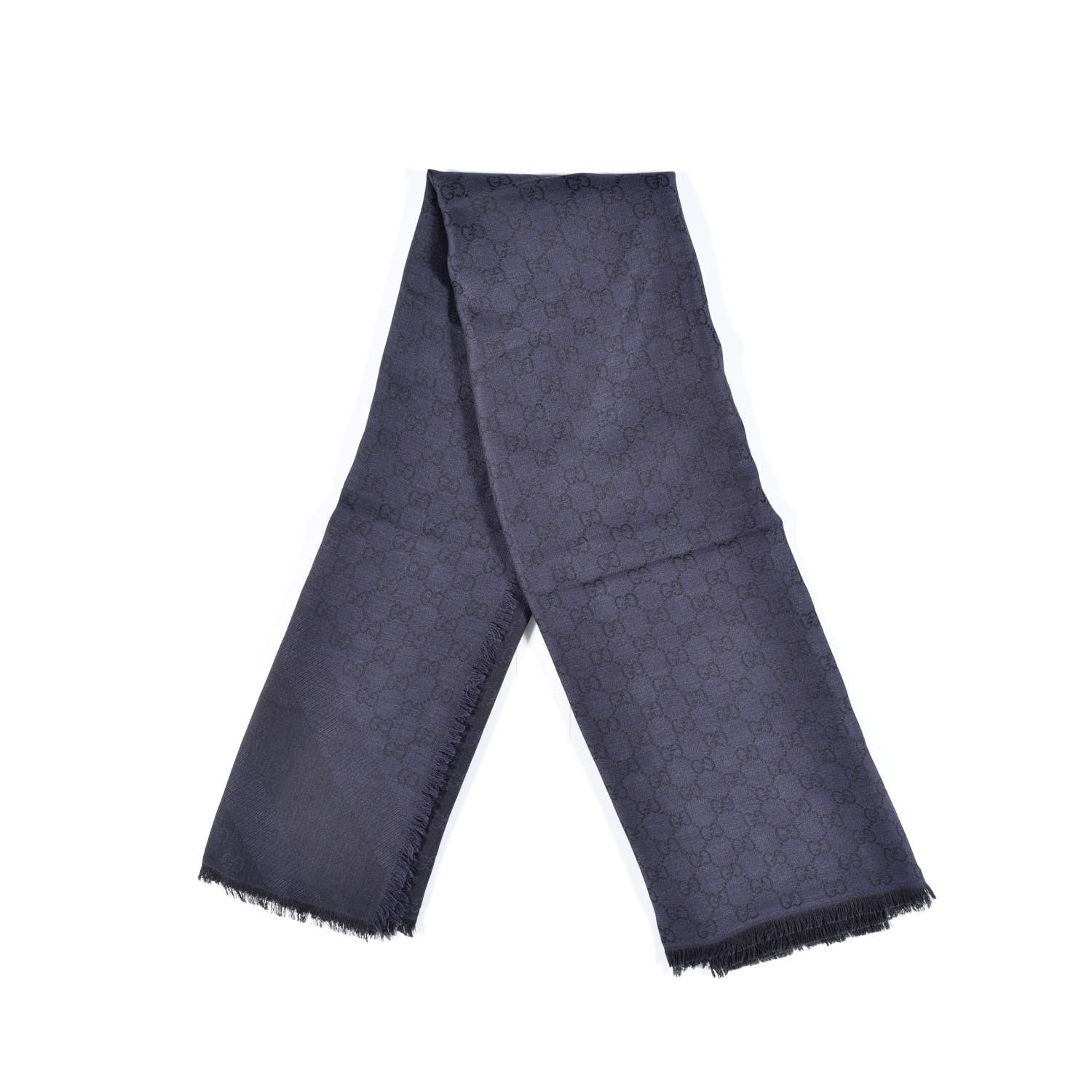 Gucci Wool Silk Monogram Fringe Shawl Dark Grey 3 of 3