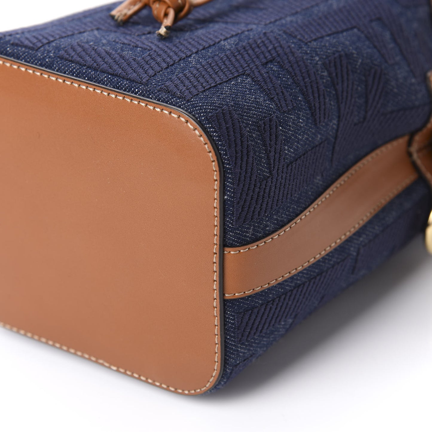 Denim Vitello King F is Fendi FF Embroidered Mini Mon Tresor Bucket Bag Blue Cuoio