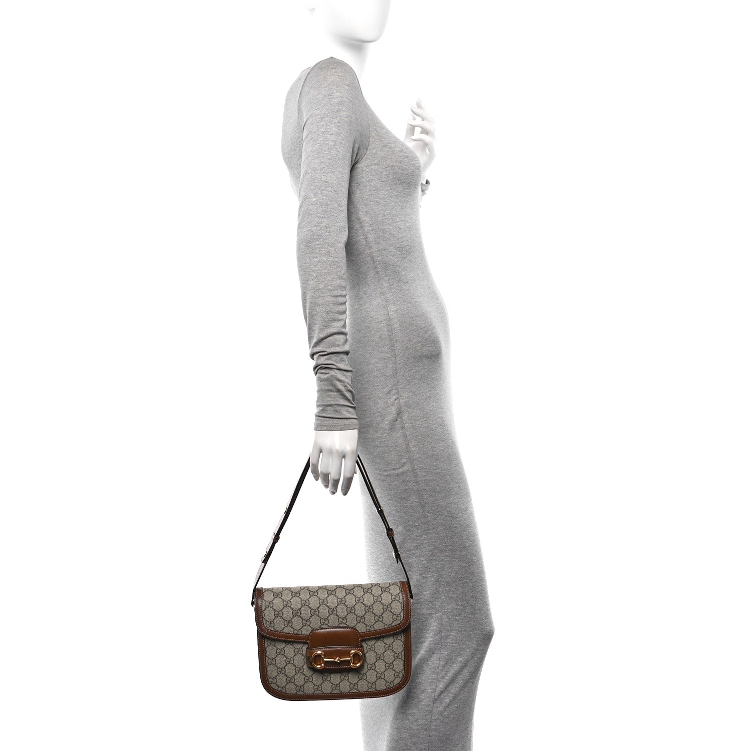 Gucci GG Supreme Monogram Horsebit 1955 Shoulder Bag Beige Brown Sugar 2 of 17