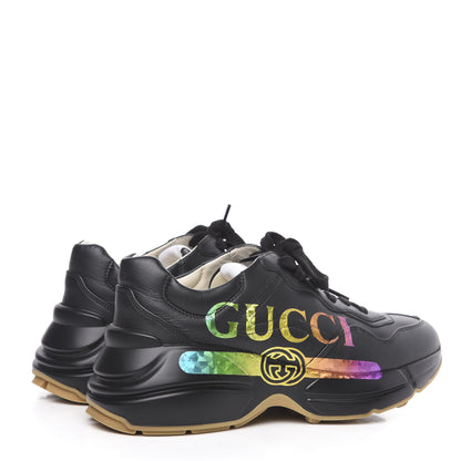 Gucci Calfskin Iridescent Logo Womens Rhyton Sneakers 36.5 Black 4 of 10