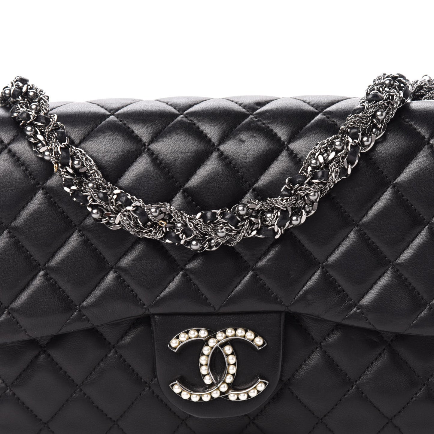 Lambskin Quilted Medium Westminster Pearl Flap Black