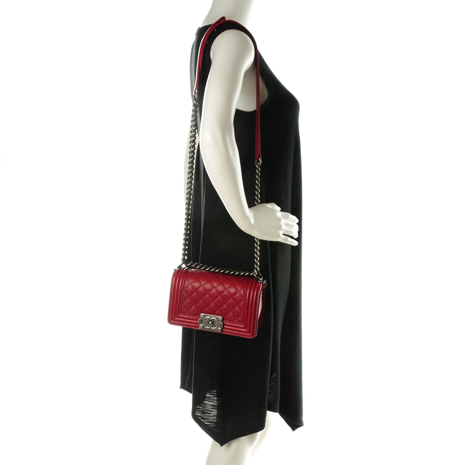Chanel Caviar Quilted Small Boy Flap Dark Red 2 of 7