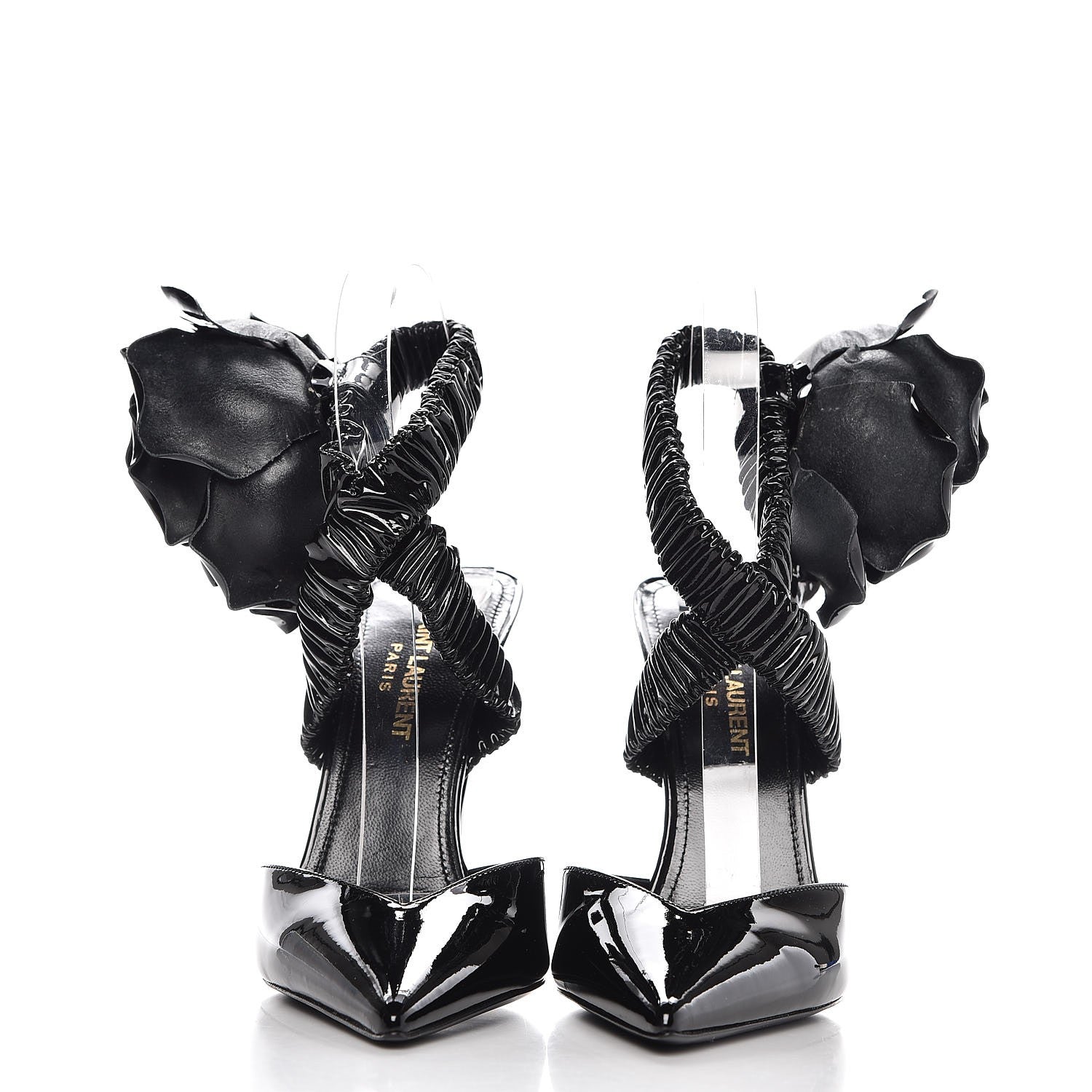 Saint Laurent Patent Freja 105 Flower Ankle Pumps 36 Black 2 of 12