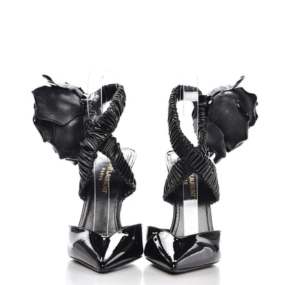 Saint Laurent Patent Freja 105 Flower Ankle Pumps 36 Black 2 of 12
