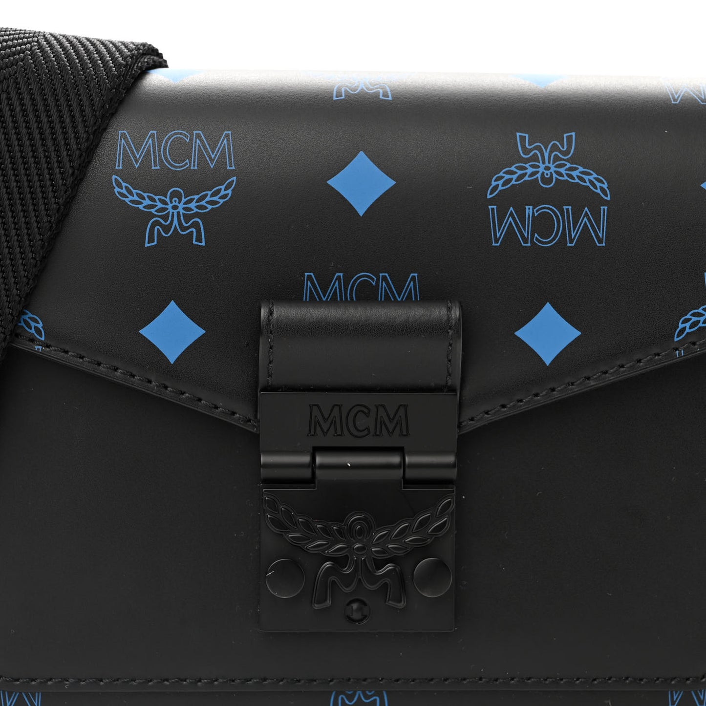 Calfskin Color Splash Logo Crossbody Small Black Blue