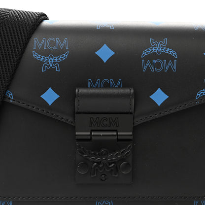MCM Calfskin Color Splash Logo Crossbody Small Black Blue 8 of 12