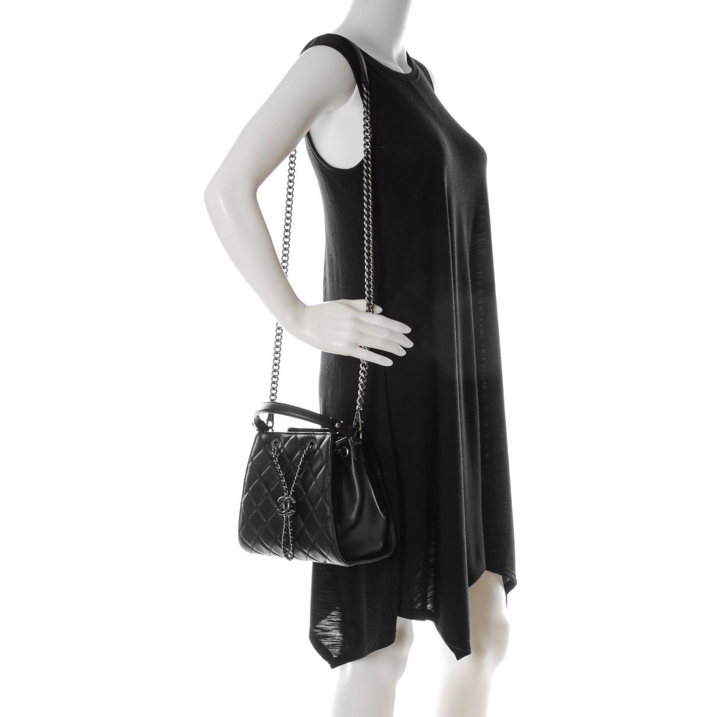 Caviar Quilted Small CC Bucket Bag Black