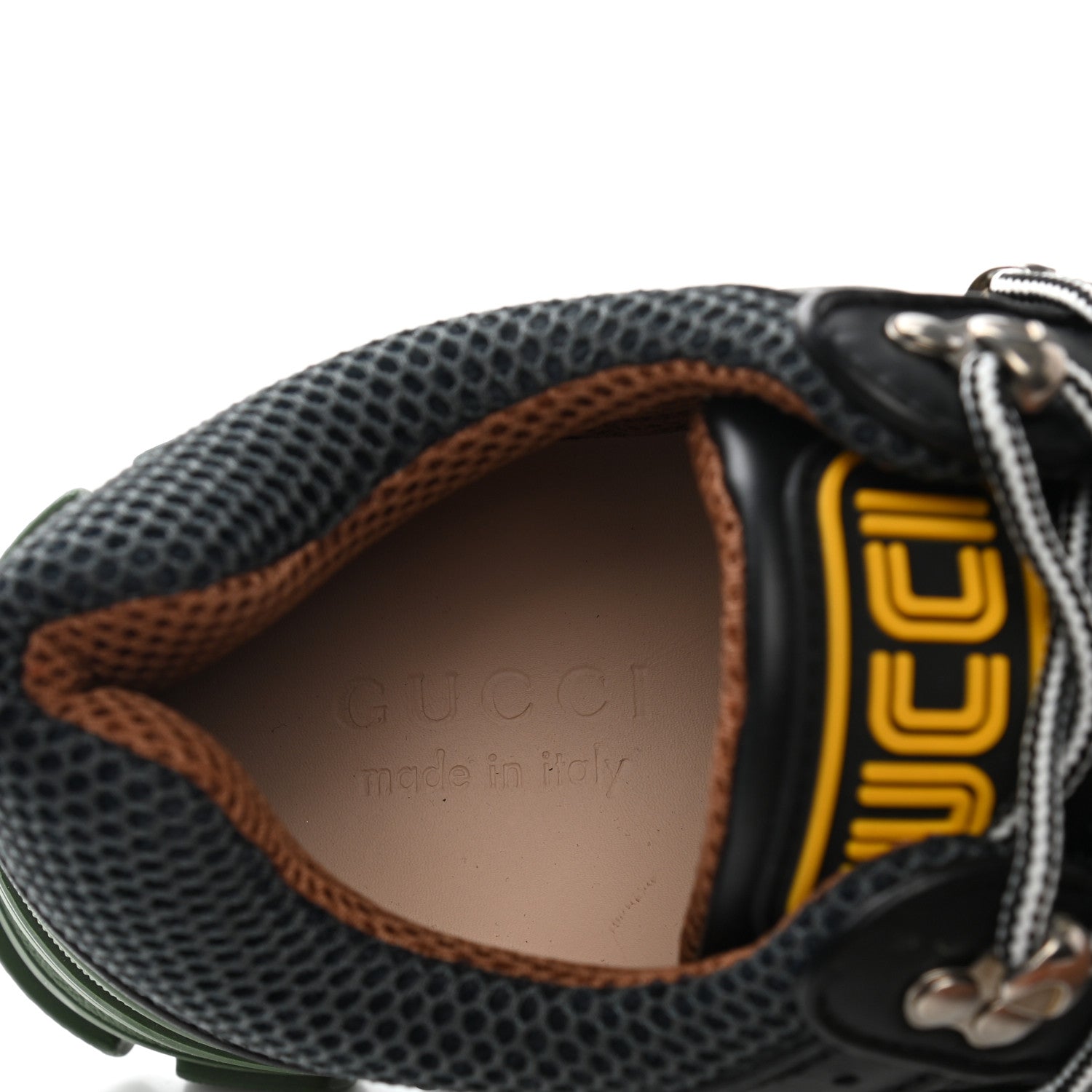 Gucci X SEGA Mesh Suede Calfskin Mens Flashtrek Sneakers 8 Loess Black Olive Green 6 of 7