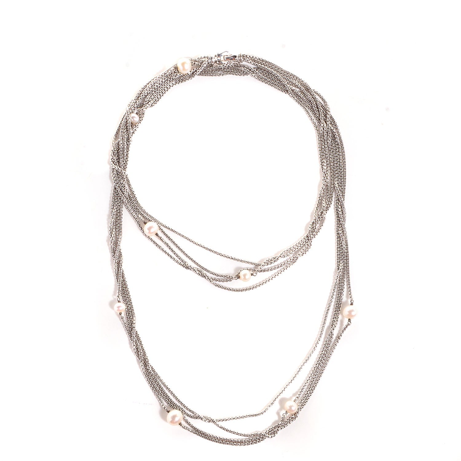 David Yurman Sterling Silver Pearl Four Row Chain Necklace 1 of 4