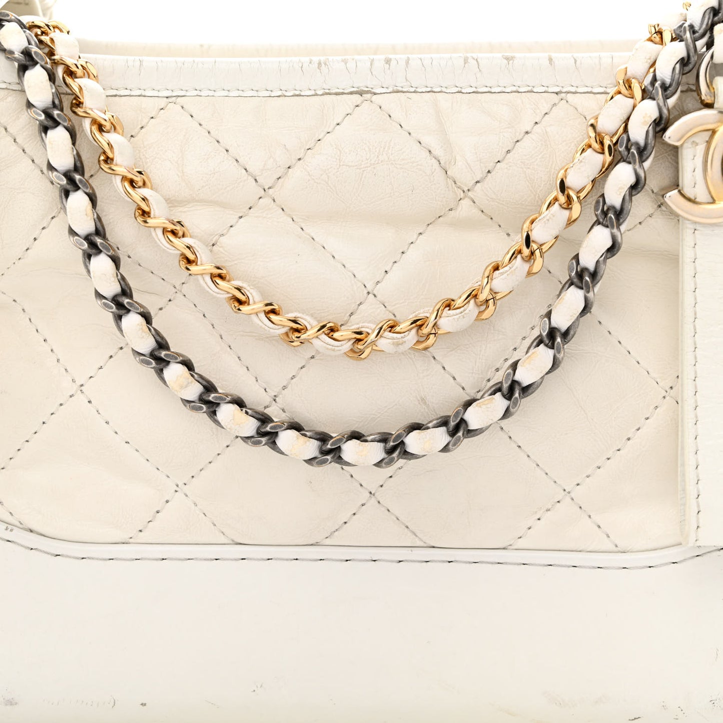 Aged Calfskin Quilted Small Gabrielle Hobo White