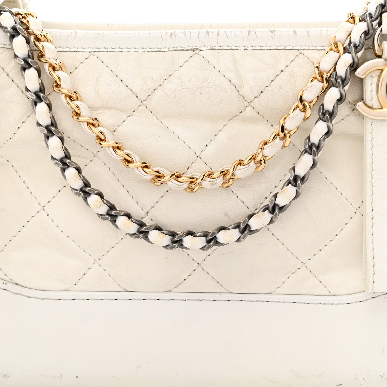 Chanel Aged Calfskin Quilted Small Gabrielle Hobo White 8 of 23