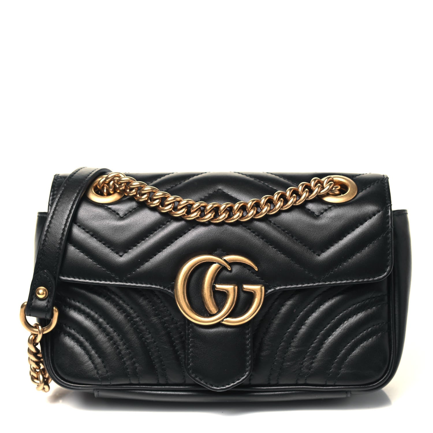 Gucci Calfskin Matelasse Mini GG Marmont Shoulder Bag Black 1 of 12
