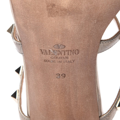 Valentino Garavani Metallic Pebbled Calfskin Rockstud 60mm Caged Slide Sandals 39 Skin 6 of 11
