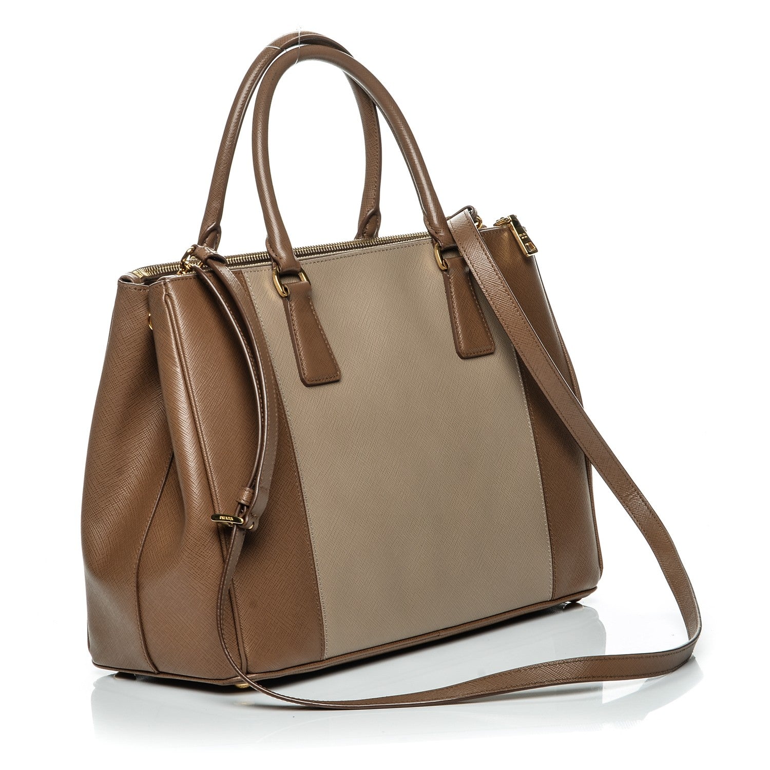 Prada Saffiano Lux Colorblock Medium Galleria Double Zip Tote Nocciolo Visone 3 of 7