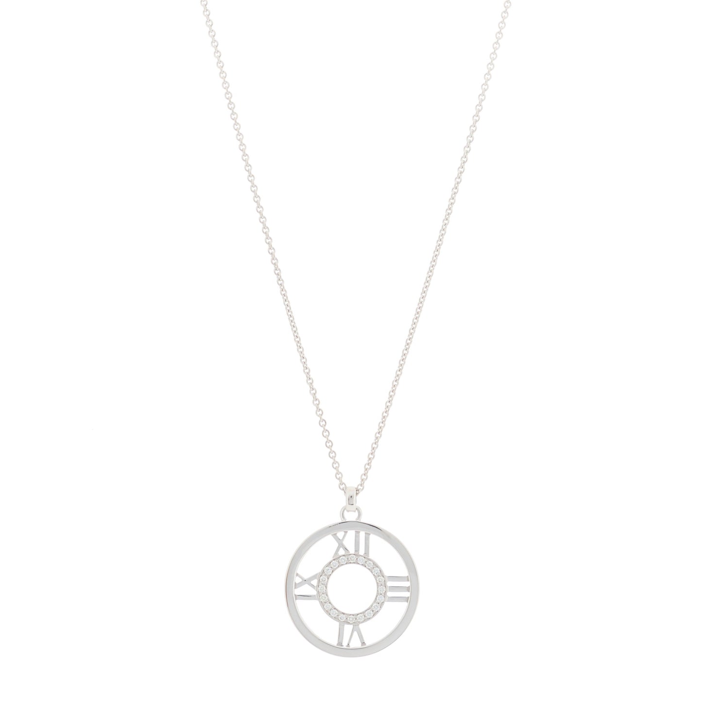 18K White Gold Diamond Medium Atlas Open Pendant Necklace