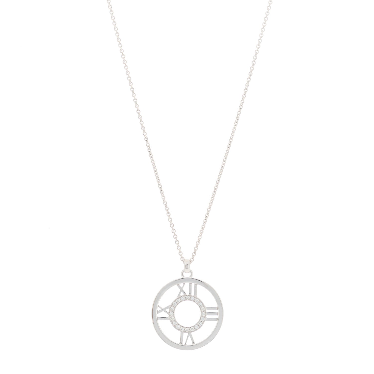 Tiffany 18K White Gold Diamond Medium Atlas Open Pendant Necklace 1 of 4