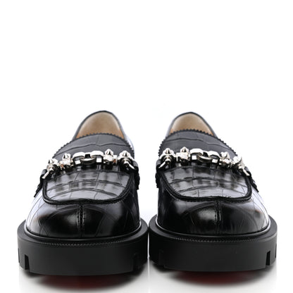 Christian Louboutin Croc Calfskin Embossed Womens Lug Swing Loafers 39.5 Black 2 of 9