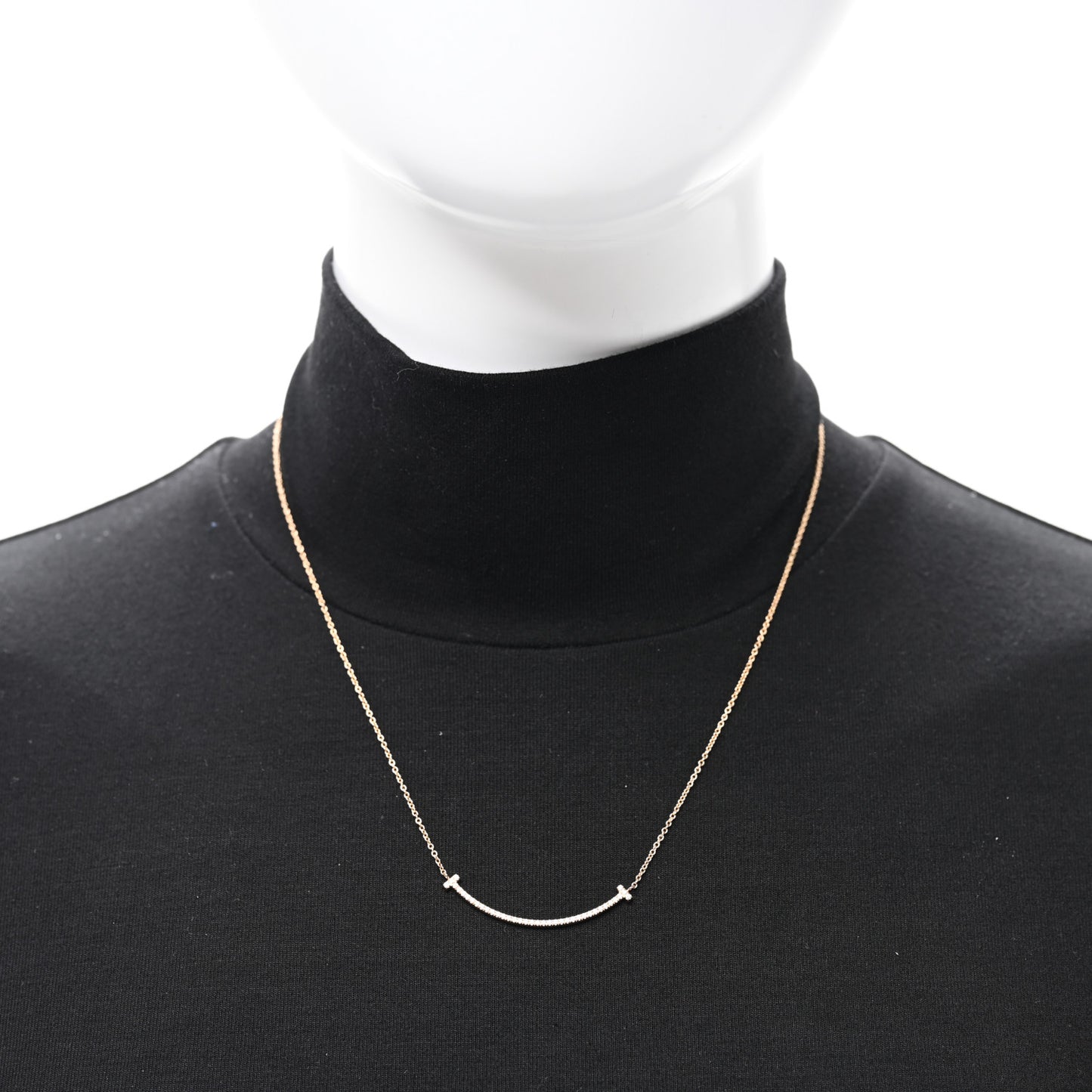 18K Rose Gold Diamond Small T Smile Pendant Necklace