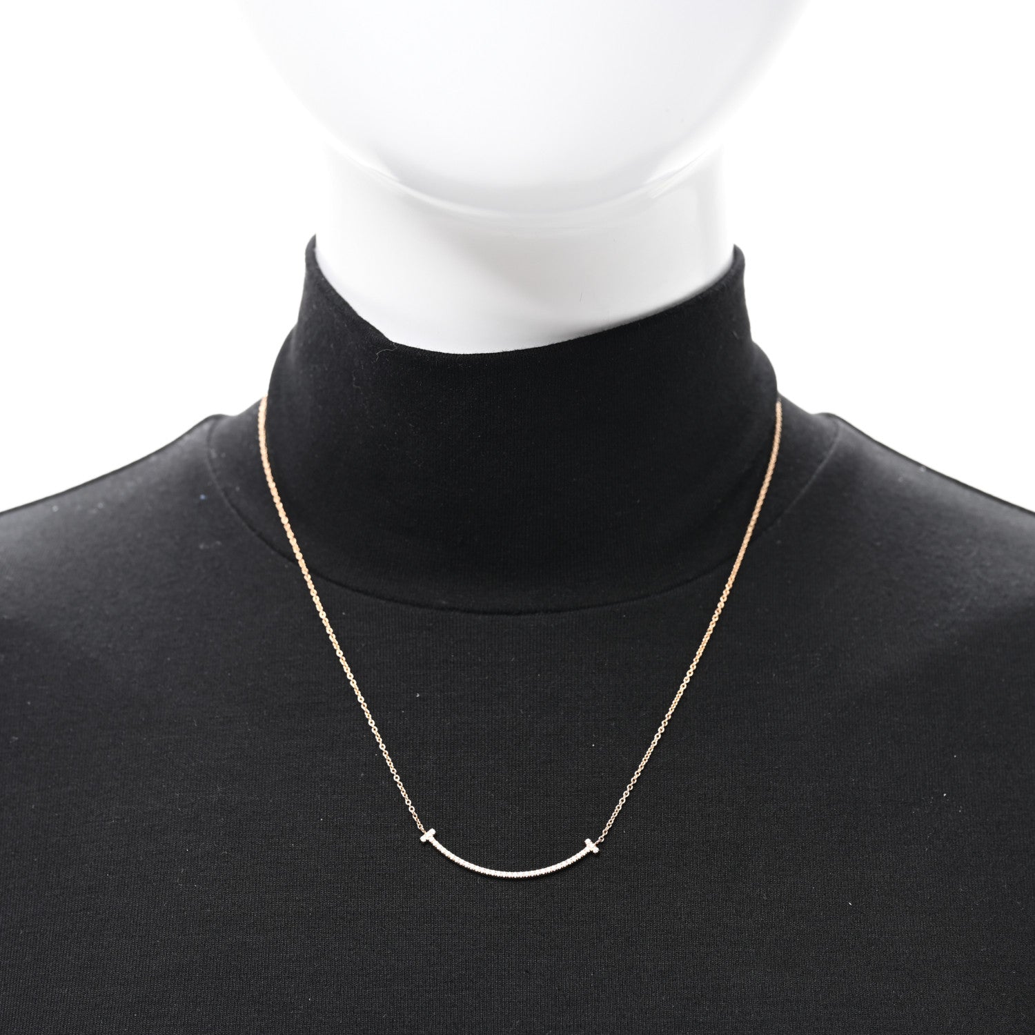 Tiffany 18K Rose Gold Diamond Small T Smile Pendant Necklace 2 of 5