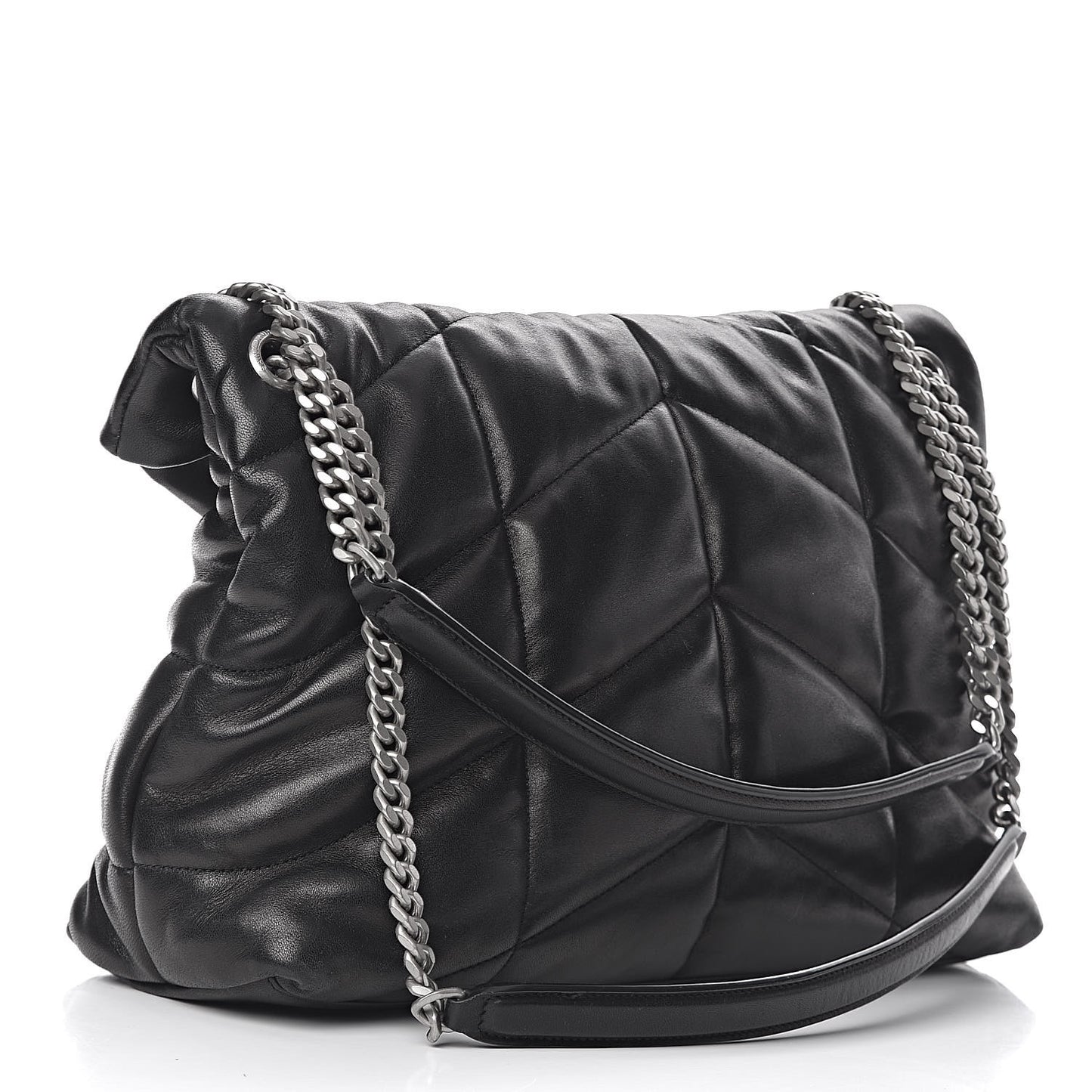 Lambskin Quilted Medium Loulou Puffer Monogram Chain Satchel Black