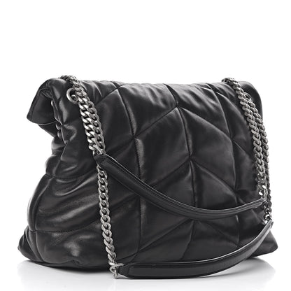 Saint Laurent Lambskin Quilted Medium Loulou Puffer Monogram Chain Satchel Black 3 of 10