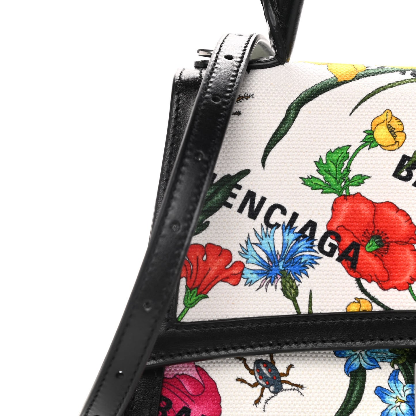 X GUCCI Canvas Boarded Plutone Calfskin Flora Logo Print Small Hourglass Top Handle Bag White Multicolor Black