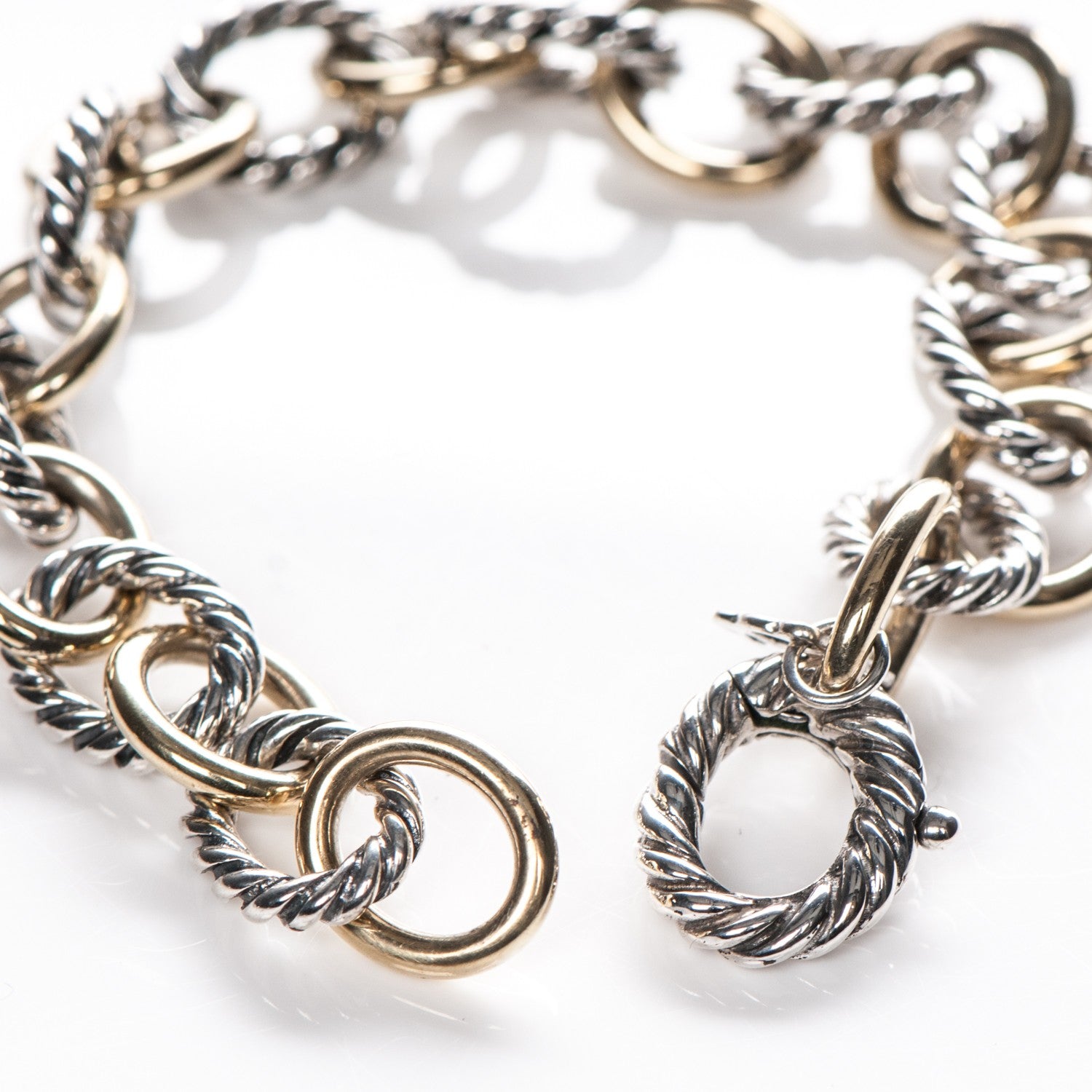 David Yurman Sterling Silver 18K Yellow Gold 10mm Medium Oval Link Bracelet 4 of 4