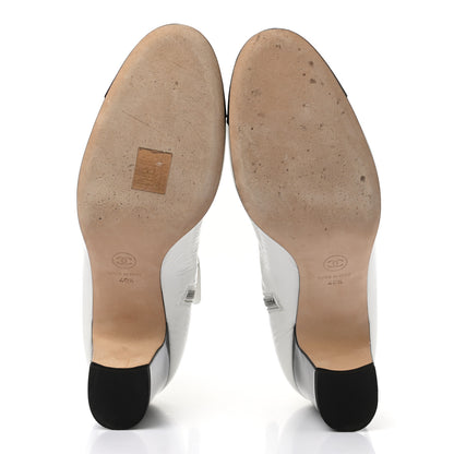 Chanel Distressed Patent Cap Toe CC Turnlock Ankle Boots 40.5 White Black 5 of 11