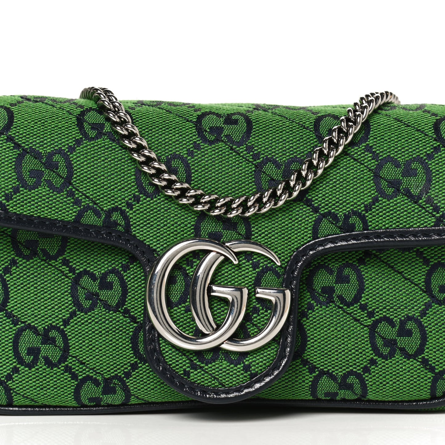 Monogram Multicolor Matelasse Diagonal Super Mini GG Marmont Shoulder Bag Green Blue