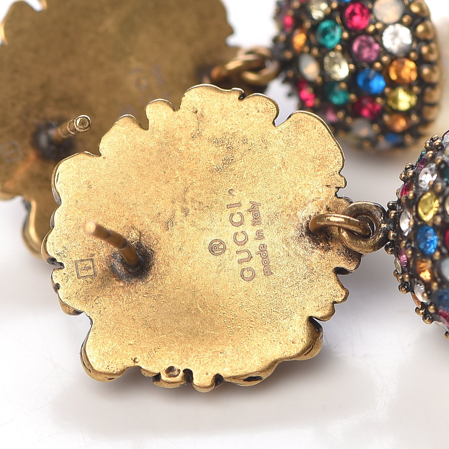 Metal Crystal Lion Earrings Aged Gold