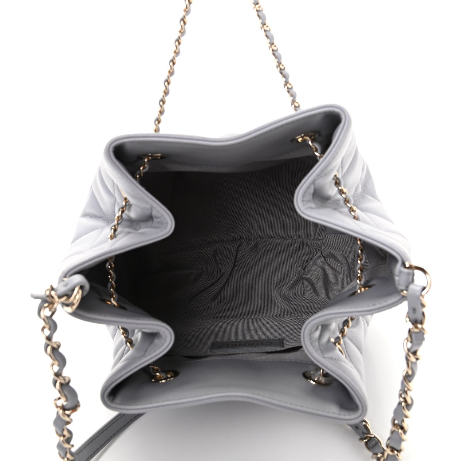Chanel Lambskin Quilted Large CC Drawstring Bag Light Grey 5 of 10