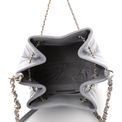 Chanel Lambskin Quilted Large CC Drawstring Bag Light Grey 5 of 10