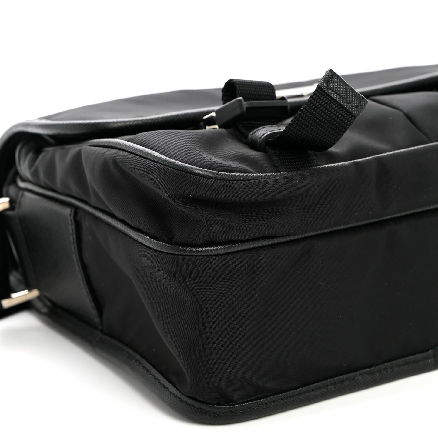 Tessuto Nylon Saffiano Double Snap Buckle Messenger Bag  Black