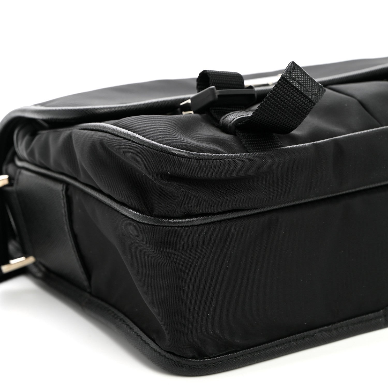 Prada Tessuto Nylon Saffiano Double Snap Buckle Messenger Bag  Black 8 of 9