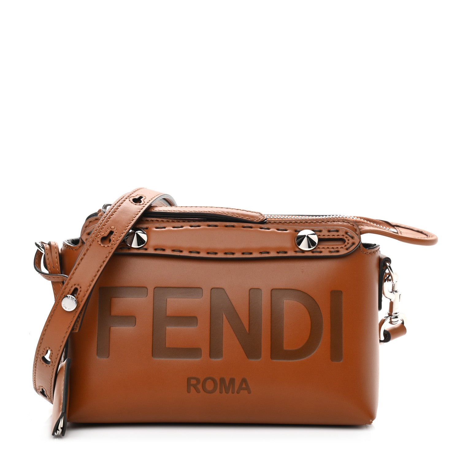 Fendi Vitello King Logo Embossed Mini By The Way Boston Bag Cuoio 1 of 9