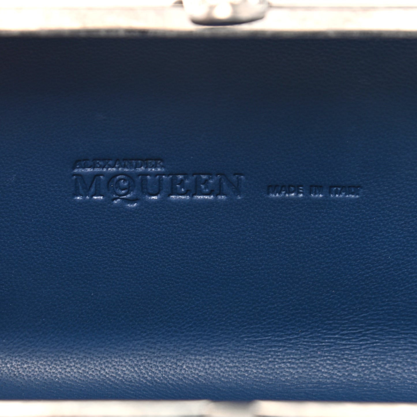 Suede Denim Britannia Skull Box Clutch Blue