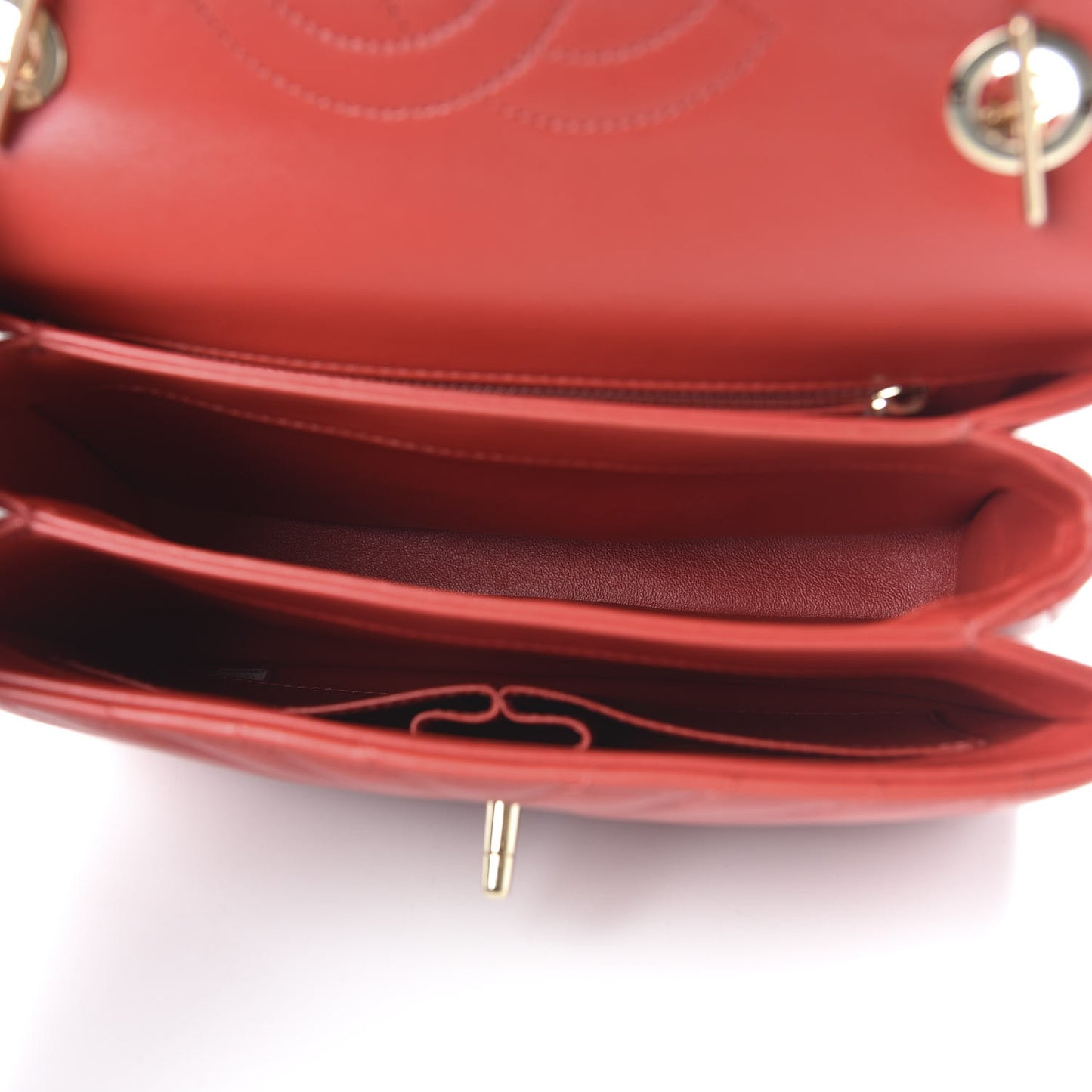 Lambskin Chevron Quilted Small Trendy CC Dual Handle Flap Bag Red