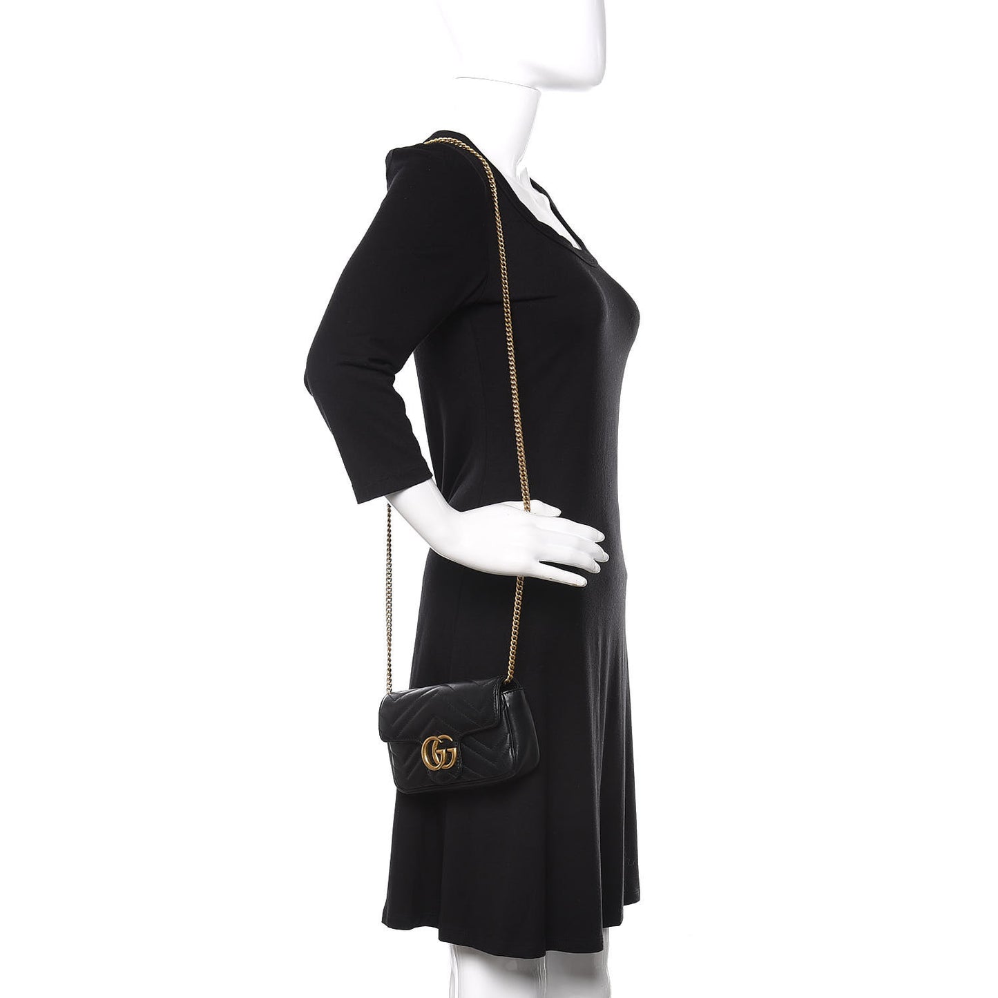 Calfskin Matelasse Super Mini GG Marmont Shoulder Bag Black